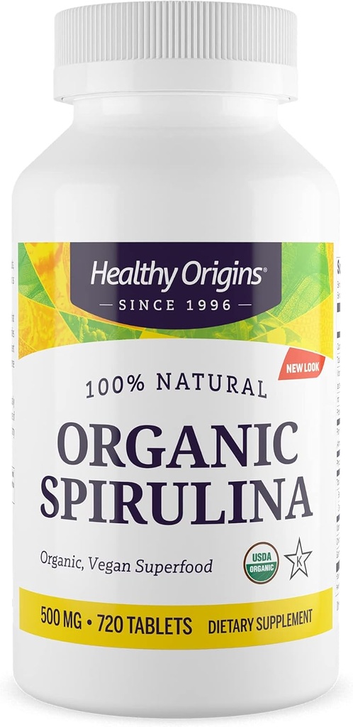 Sunn Origins Organic Spirulina 500 Mg (Organic Certified, Kosher Certified, Naturlig, Ikke-GMO, Glutenfri, Vegansk Superfood), 720 tabletter