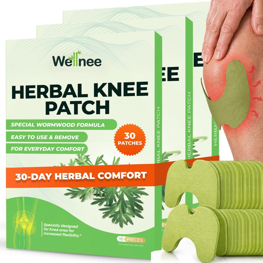 Wellnee Original Herbal Knee Patch - Wellknee Plaster for Knee støtte & muskelsmerter - Maksimal styrke for en midlertidig relief - klebne varme lapper laget med naturlige urter for velvære (30 pads)