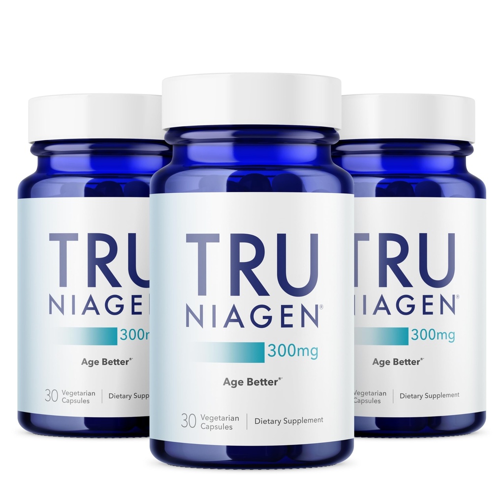 TRU NIAGEN patentert NAD Supplement for anti-aldring og celle regenerering, 300 mg Niagen, 30 serveringer | støtter cellulær energi, hjerne, muskel | Nicotinamid Riboside (NR) Ta 1 daglig | 3 flasker