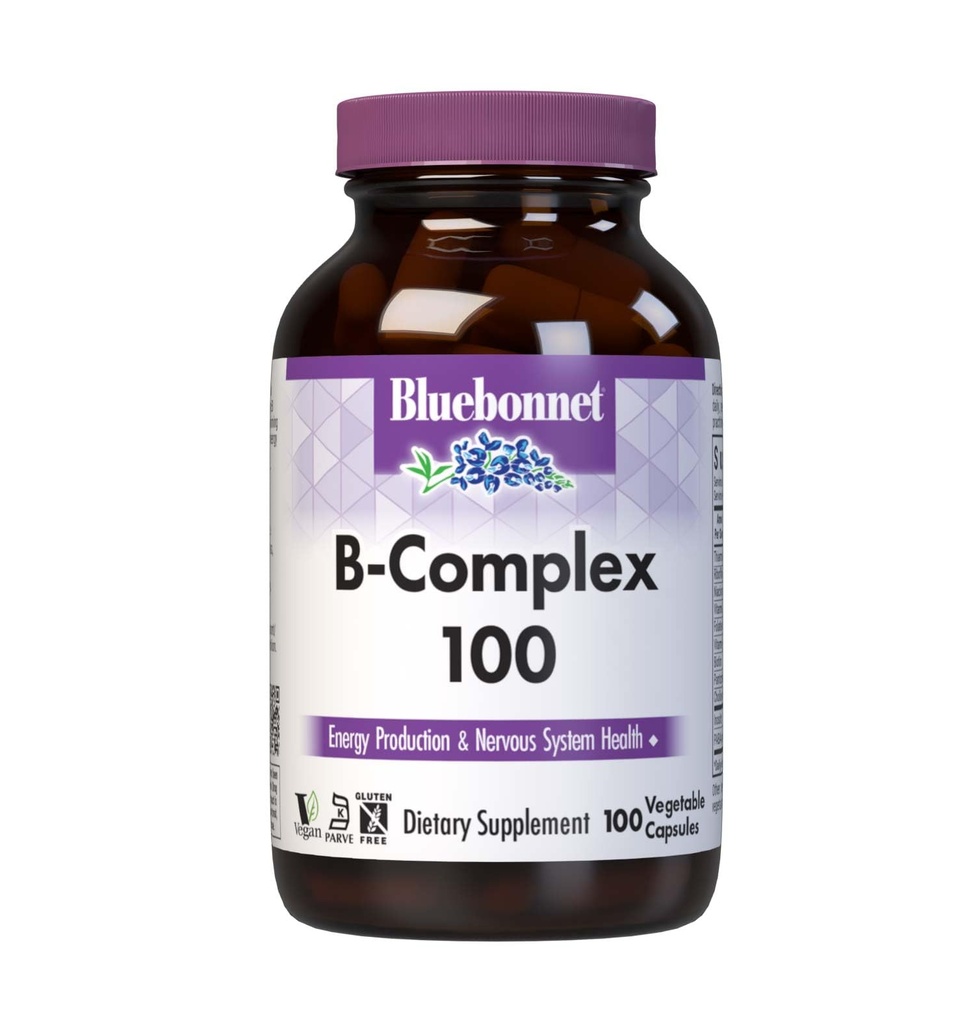 Blåbonnet Ernæring B Complex, Komplett Full Spectrum, Vitamin B6, B12, Biotin, Folat, Vegetarisk, Vegetarisk, Gluten, Soja & Melk Gratis, Kosher, 100 Count
