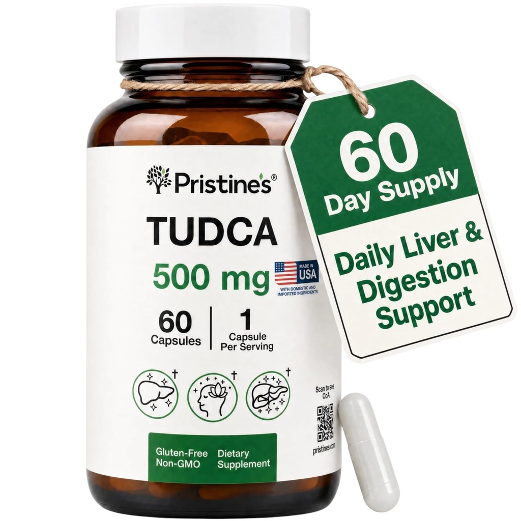 PRISTINE'S Tudca 500MG Liver Støtte & renset Bile Salts Supplement Kapsler - 60 dagers forsyning - Gallbladder Liver Organ & Digestion Detox og Cleanse Support Supplement - Glutenfri ikke GMO
