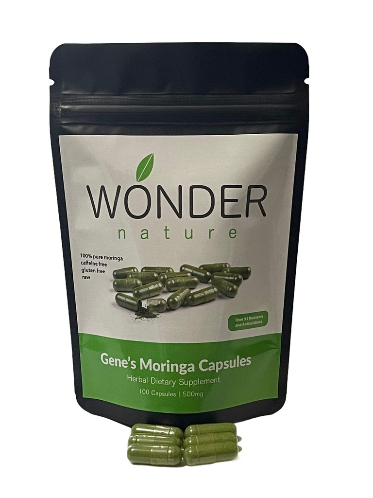 Gene's Moringa Fine Grønn Powder 100 Veg. Kapsler, høy styrke, energifokus og varsling, øke immunsymptom