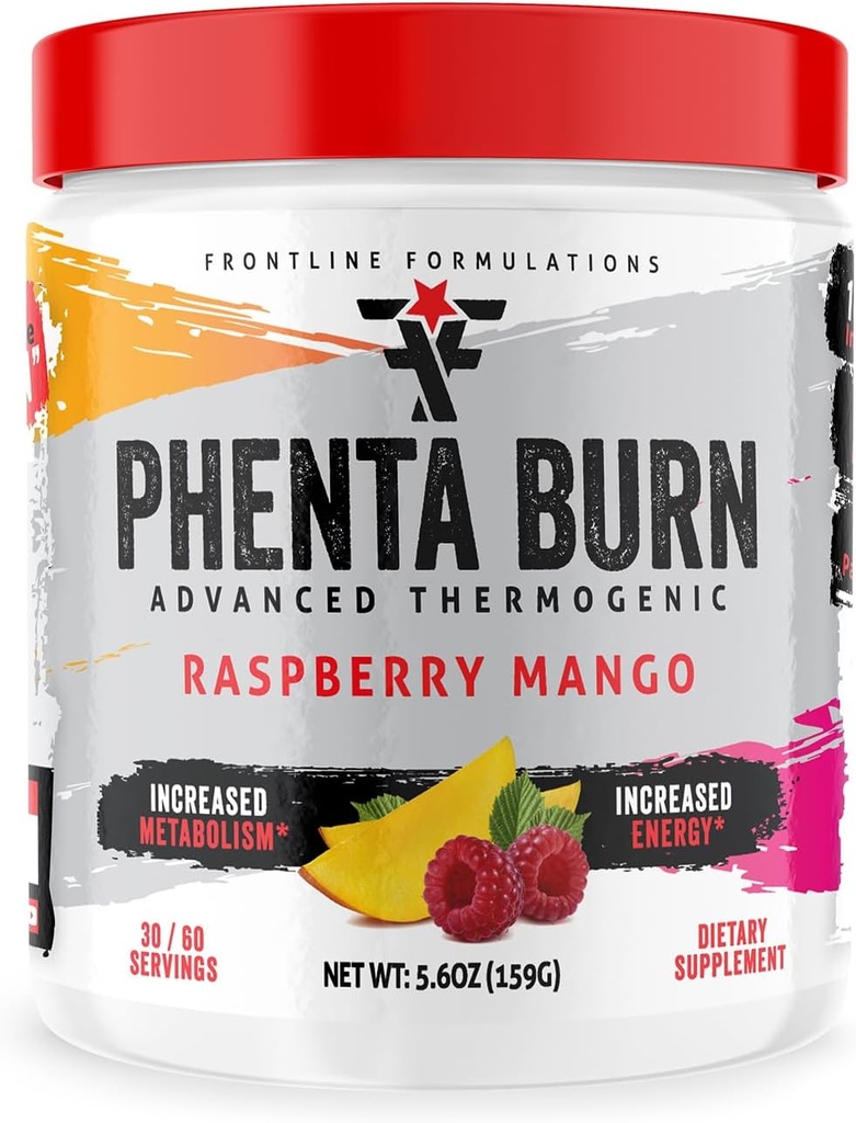 Phenta Burn, økt energi og utholdenhet, fantastisk flavors, Veteren eid og i drift (60 serveringer, bringebær mango)