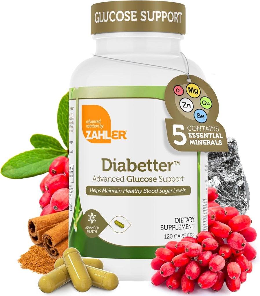 Zahler Diabeter, Advanced Glucose Support Supplement med kanel, sertifisert Kosher, 180 kapsler