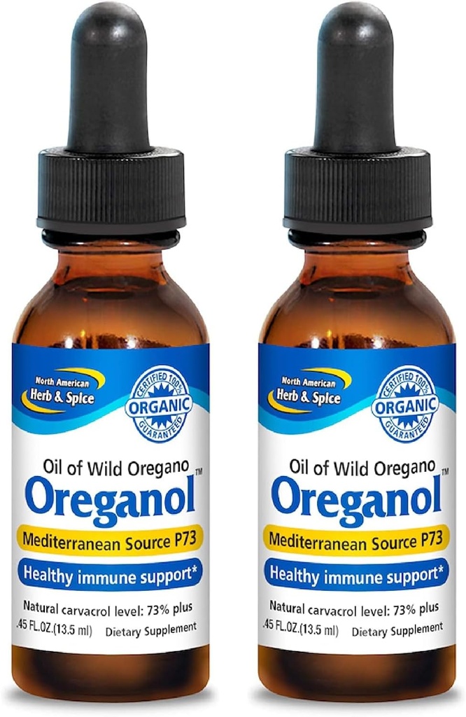 NORTH AMERIKAN HERB & SPICE Oreganol - 0,45 fl oz, Pakke med 2 - Ubearbeidt, Wild, Organic Oregano Oregano Oil - Middelhavet Kilde P73 - Ikke-GMO - 388 Total Services