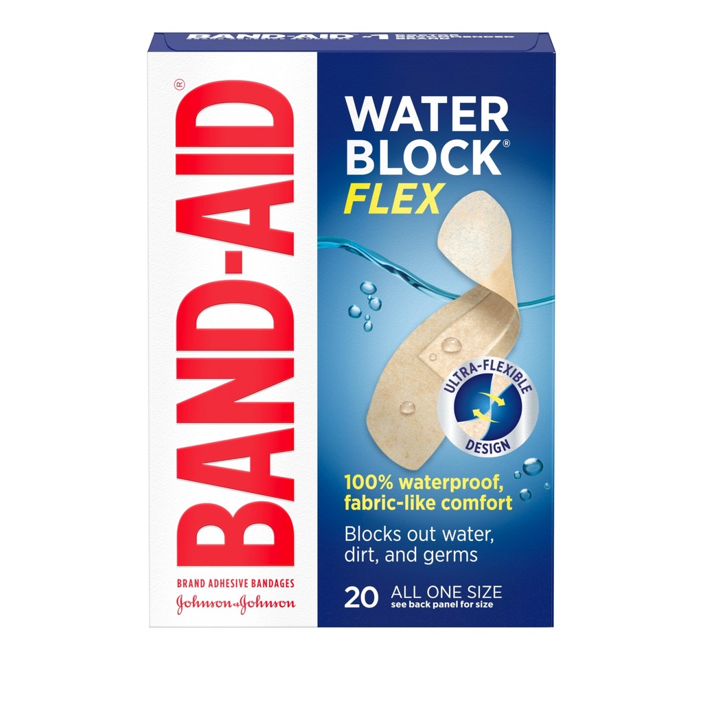 Band-Aid merke vannblokk Flex 100% vanntett klesmerke Bandages for første-Aid sår omsorg av mindre kutt, Scrapes og sår, ultra-fleksible design, sterile, alle én størrelse, 20 ct