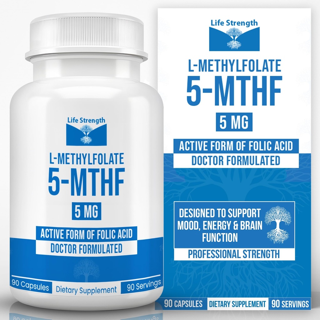 L-metylfolat 5 MG, Optimert og svært Bioaktiv Metyl Folat, 5-MTHF Supplement for Mood og immunstøtte, Naturlig kosttilskudd for energi, ikke-GMO & Glutenfri, 90 kapsler