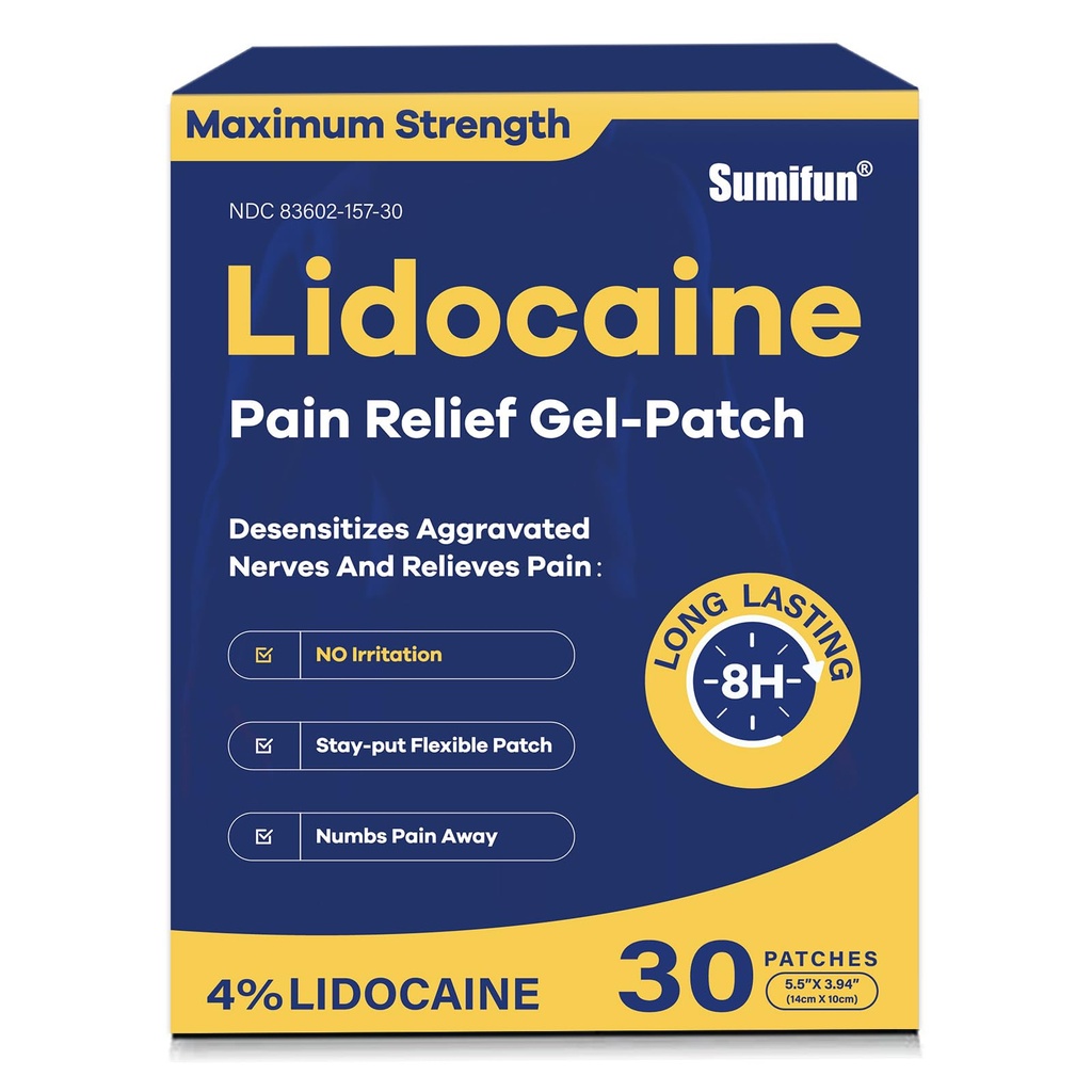 Sumifon 4% Lidocain smerte lindring lapper 30 greve maksimal styrke Numbing Gel patch for rygg kne hals felles ache muskel soreness emne analgesisk FSA eller HSA kvalifisert