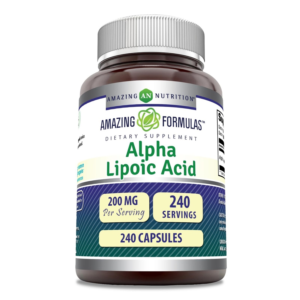 Amazing Formler Alpha Lipoic Acid | 200 Mg Supplement | Kapsler | Ikke-GMO | Glutenfri | laget i USA (1 Pack, 240 Count)