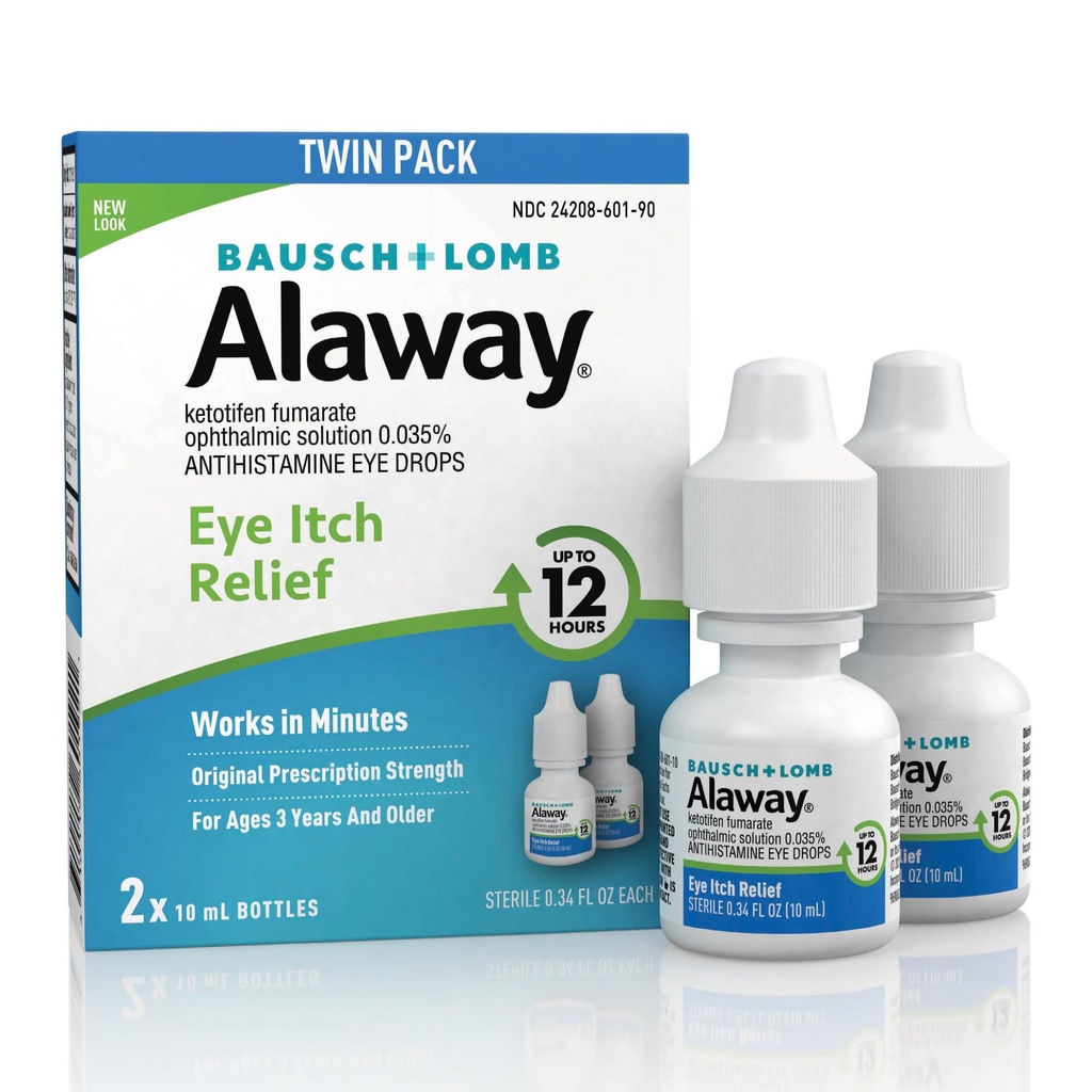 Alaway Antihistamine Eye drops for kløende øyne, rask akting, opp til 12-timers øye kløe relief, klinisk testet reseptbelagt-styrke formel, 0,34 Fl Oz (pakke med 2)