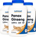 Nutricost Panax Ginseng 1000 mg, 240 kapsler, 3 flasker - Ikke GMO, Glutenfri, 120 Services