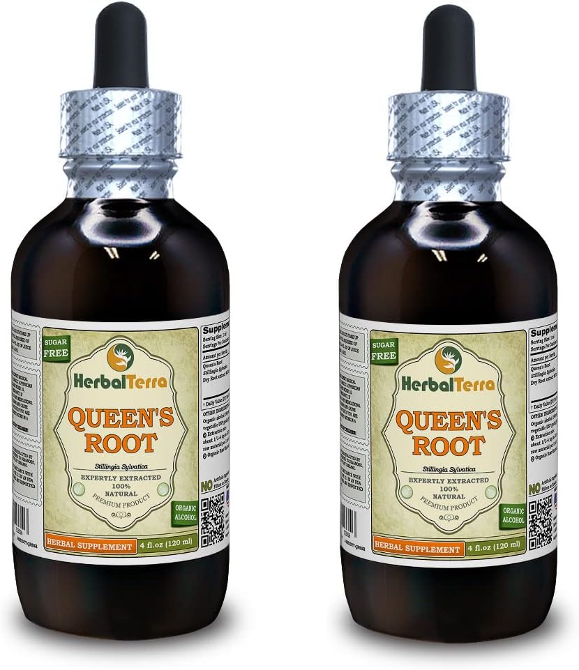 Dronningens rot (Stillingia Sylvatica) Tinktur, tørket rot flytende ekstrakt (Brand Navn: HerbalTerra, stolt laget i USA) 2x4 fl.oz (2x120 ml)