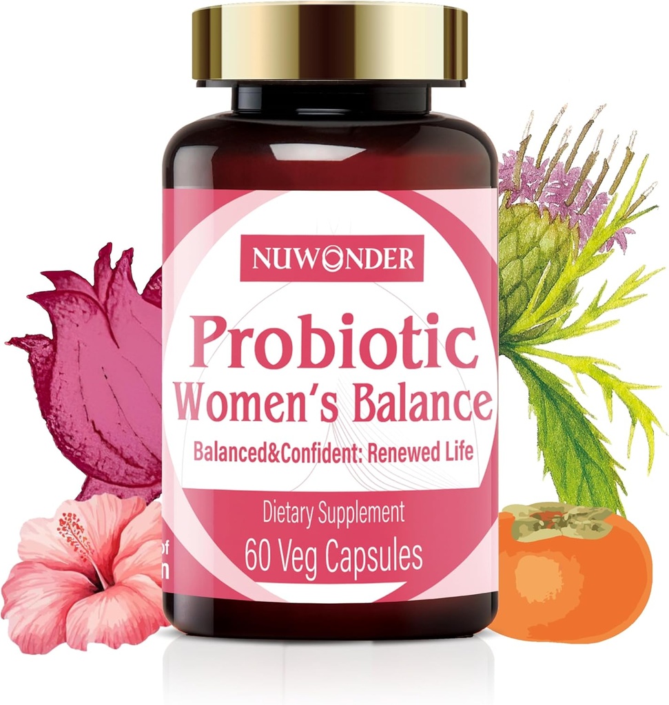 Prebiotika og probiotika for kvinner – Vaginal probiotika blanding, naturlige prebiotika, herbal støtte, fremme feminin helse og intimatbalanse, Eliminer Vaginal Odors & pH-balanse, 60 kapsler.