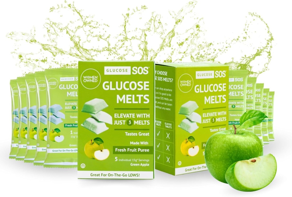 Glucose SOS smelter laget med Dextrose pulver naturlig frukt ren sukker, glucose tabber, idrettssupplement, hurtigvirkende tabletter med 10 individuelle 15g serveringer av grønt Apple