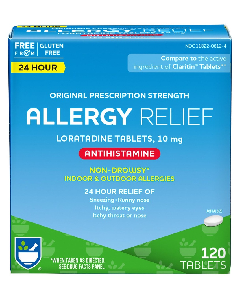 Rite Aid 24-timers Loratadin 10 mg Allergi Relief Tabletter, 10mg - 120 greve Ikke-Drowsy Allergi piller, medisin