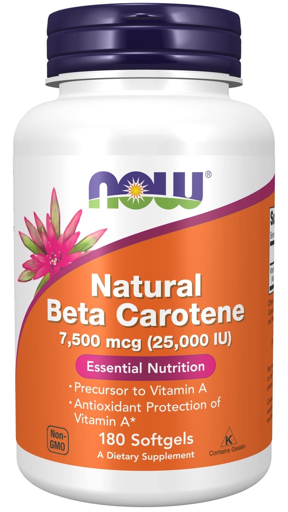 NU Mattilskudd, Natural Beta Caroten 25 000 IU, essensiell ernæring, 180 Softgels
