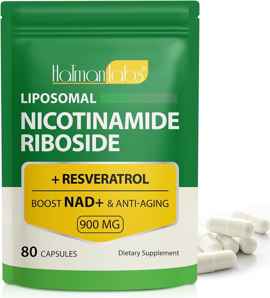 NAD Supplement - Liposomal Nicotinamid Riboside 900mg, Resveratrol, Quercetin - høy renhet NAD Supplement for energi, støtte Cellular Health, Stamina og sunn aldring - ultra styrke 80 kapsler