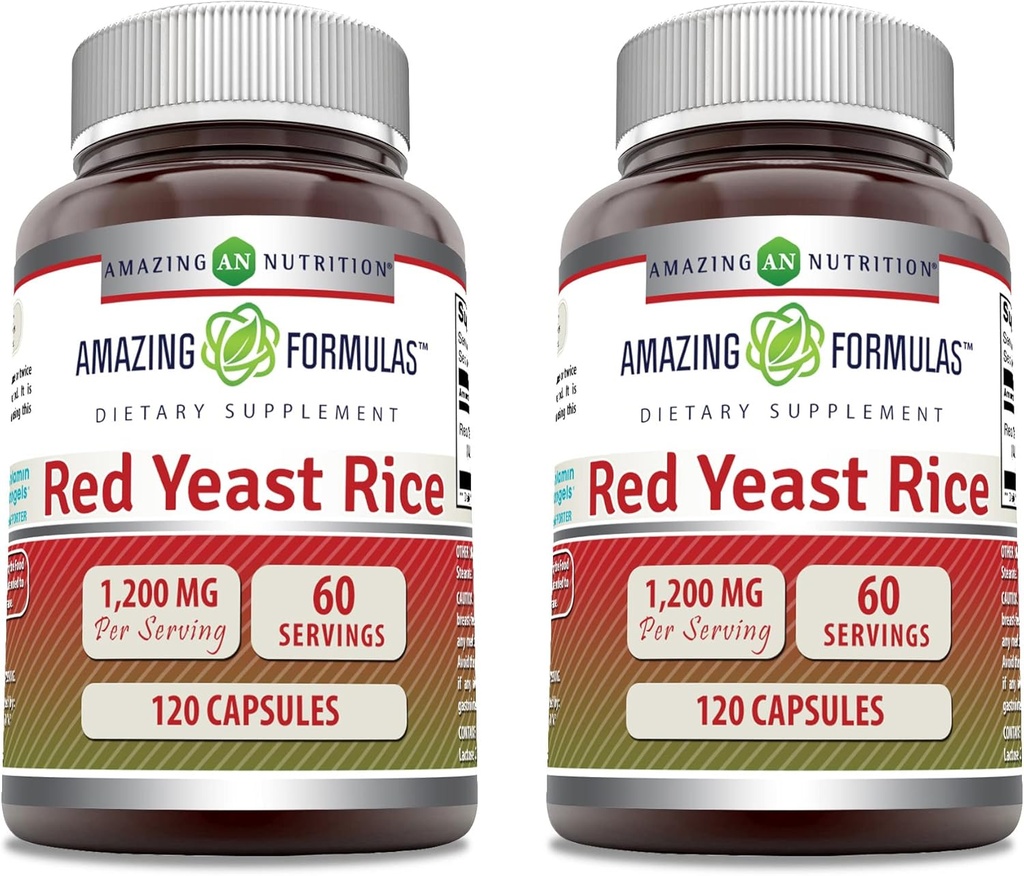 Amazing Formler Rød Yeast Rice 1200mg Per Serving Kapsler Supplement | Ikke-GMO | Glutenfri | Laget i USA (120 greve | 2 pakke)