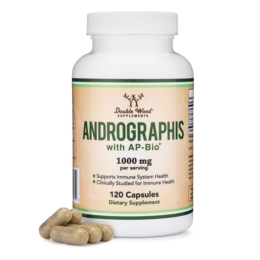 Andrographis Capsules Max Andrographides - 1000mg Serving Størrelse (120 kapsler) med AP-Bio (Patented Andrographis Paniculata Extract) - Klinisk studert for immunsystem helse ved dobbel tre