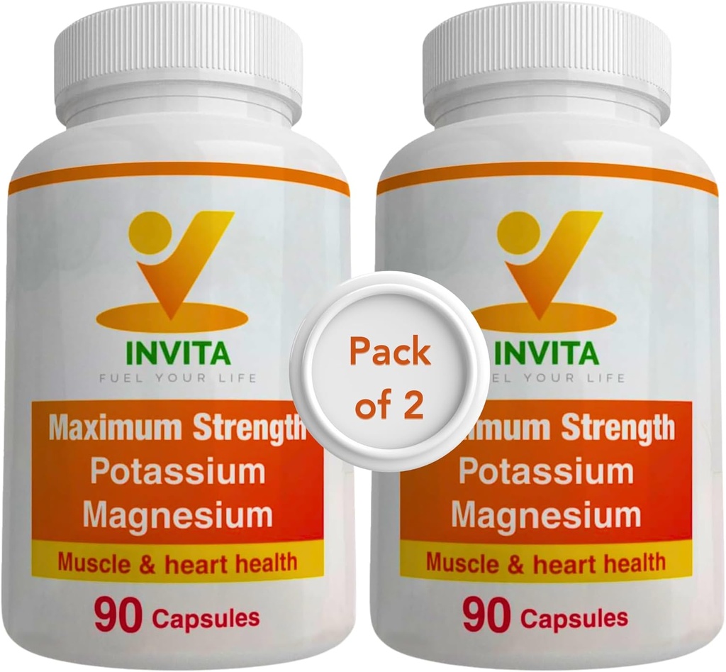 Invita Kalium Magnesium Supplement (180 kapsler) Høy absorpsjon Kalium Magnesium Kompleks med Aspartat & Klorid - støtter kardiovaskulære, muskler og nerve helse - Ikke GMO & Glutenfri
