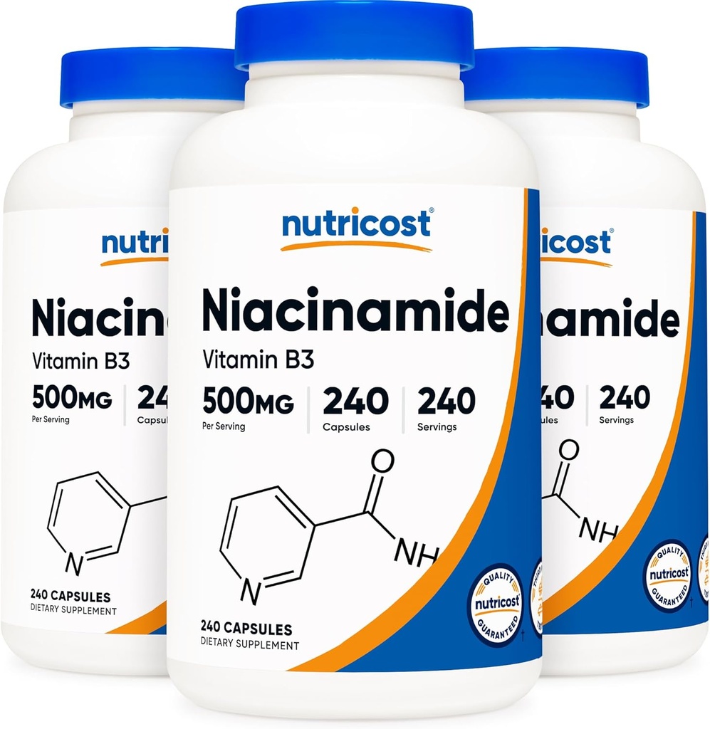 Nutricost Niacinamide (Vitamin B3) 500 mg, 240 kapsler (3 flasker)