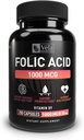 Folinsyre Supplement | 1000 mcg per servering, 200 kapsler | Støtte hjerte helse, prenatal støtte Supplement | Ikke-GMO, 3rd Party testet