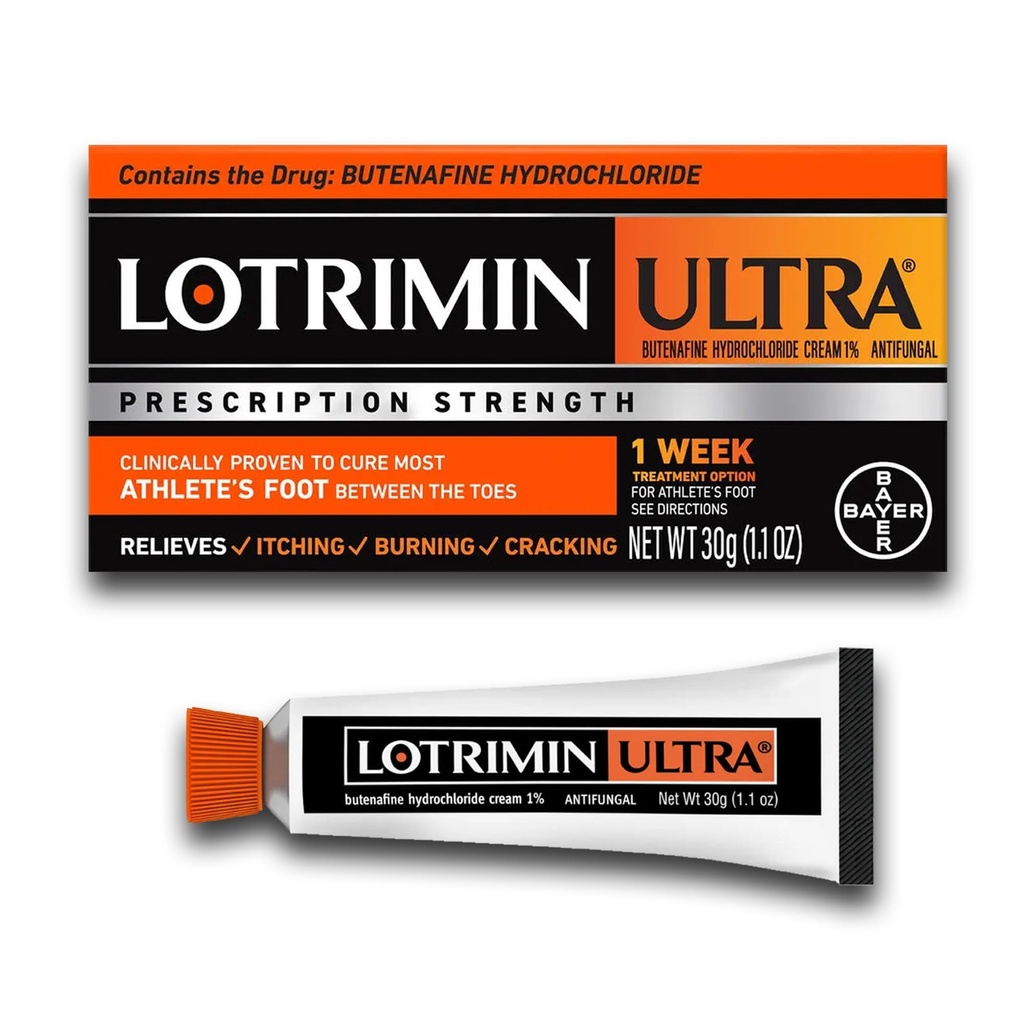 Lotrimin Ultra 1 uke Atlete fotbehandling, reseptstyrke butenafinhydrochlorid 1%, kurerer mest atlete foten mellom tærne, krem, 1.1 Oz