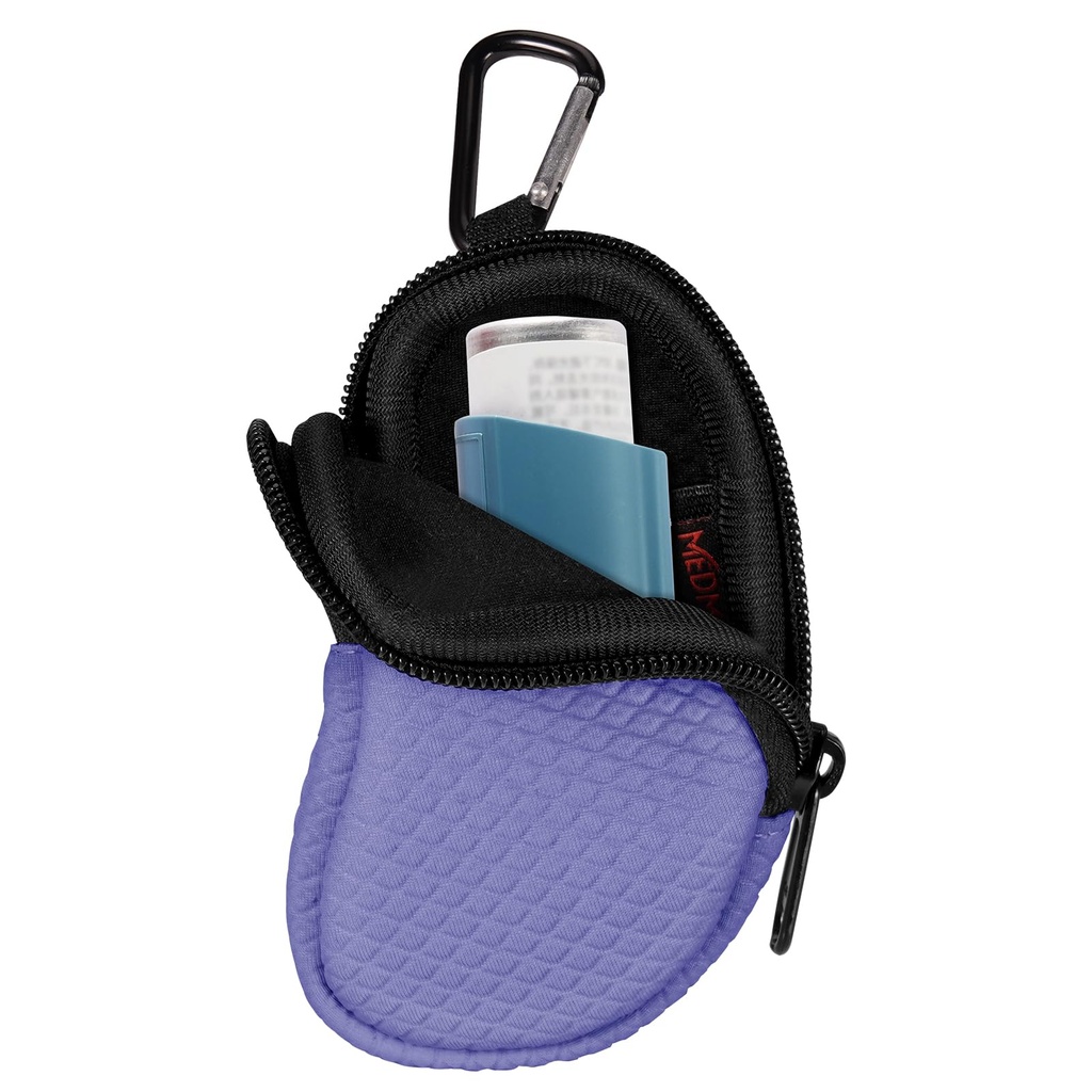 Neopren Astma Inhaler Holder, Beskyttende bærbar reise Handy Holster, lett bæredeksel med Carabiner Clip og Mesh Pocket inne, Inhaler ikke inkludert (kun tilfelle) (Violet)