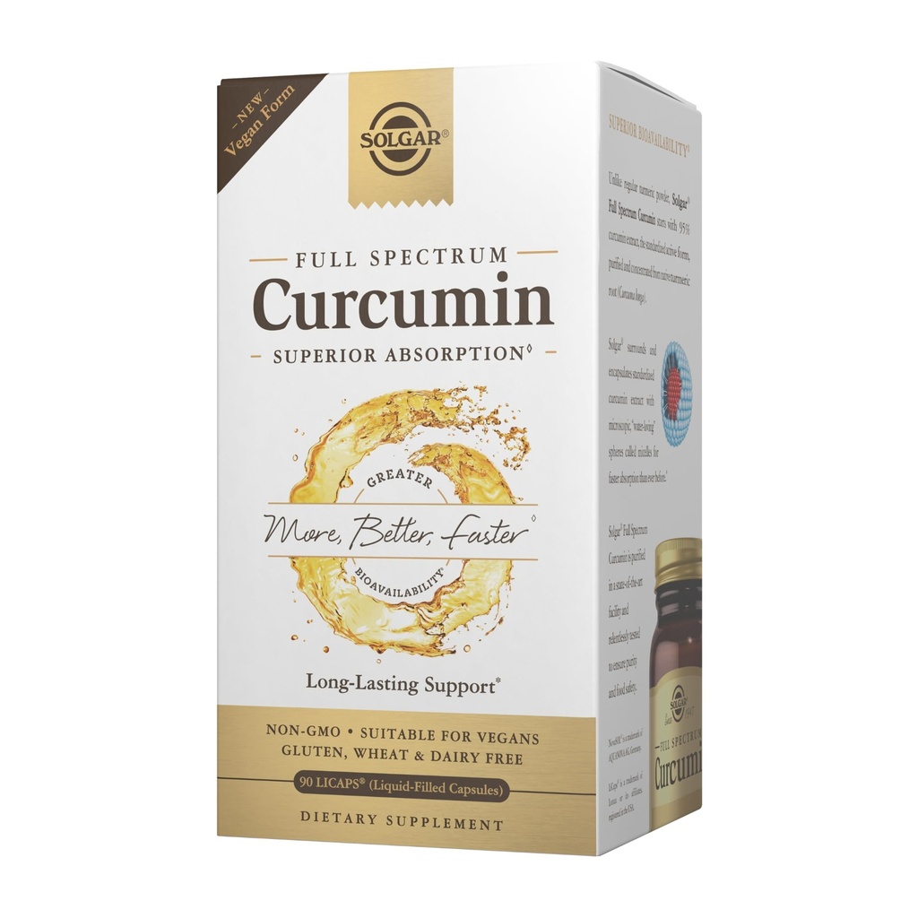 Solgar Full Spectrum Curcumin - 90 LiCaps - Superior Absorpsjon - Hjerne, Joint & Immune Health - Ikke-GMO, Vegan, Glutenfri, Dairy Free - 90 Serveringer