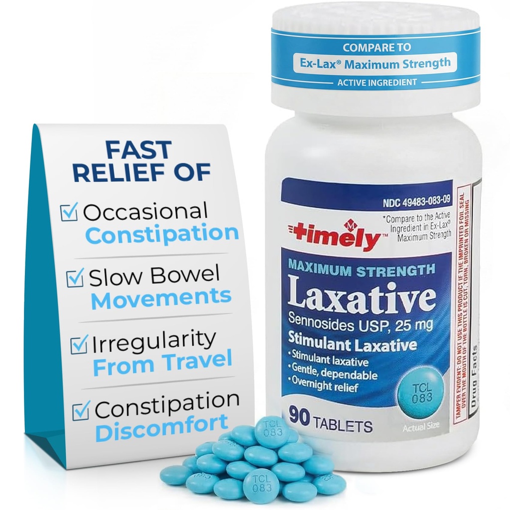 TIME-CAP LABS, INC. Tidlig - Max Laxatives - 90 Maksimal styrketabletter - 25 mg Sennosider Laxative - Av og til lindring relief, Beste Laxatives for galaktose hurtigvirkende
