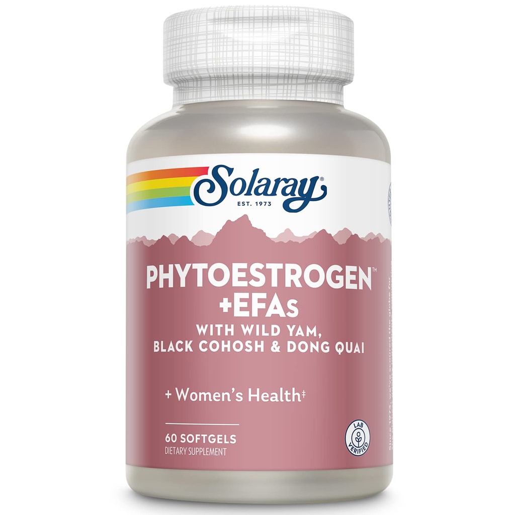 SOLARAY PhytoEstrogen Plus EFAS Menopause Støtte | Wild Yam, Black Cohosh, Aften Primrose & Borage | 60ct, 30 Serv.