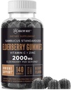 Sambucus Black Elderberry Gummies med sink og vitamin C, 140 Gummies, Chewable Immune Support for voksne og barn, ikke GMO, Kosher, Pectin, Vegan, Delicious Berry Flavor