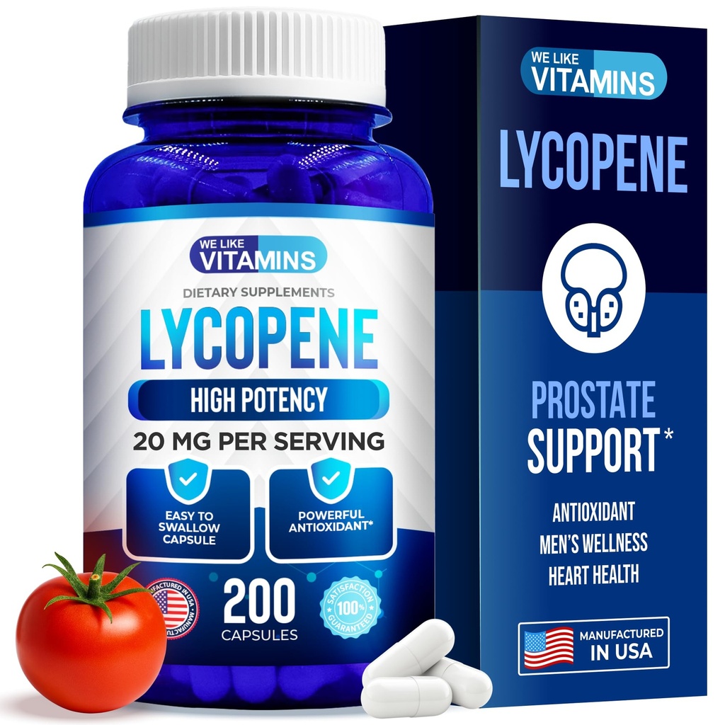 Vi liker vitaminer Lycopen Supplements for menn - Lycopen 20 mg Per servering - 200 kapsler - Super Antioksidant som hjelper støtte immunsystem og prostata helse
