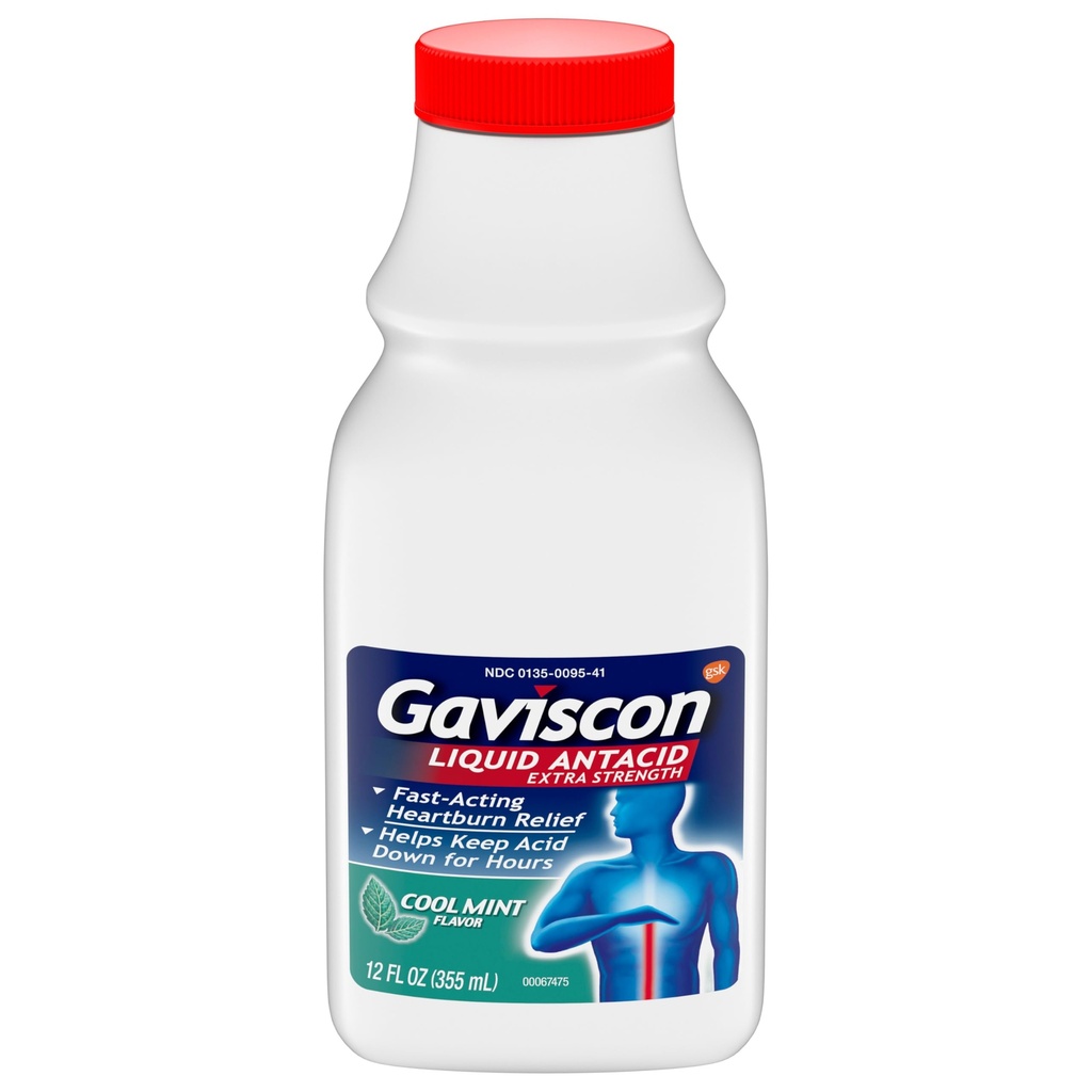 Gaviscon ekstra styrke kul mint flytende antersyre for rask-virkende hjertebrann relief, 12 ovner