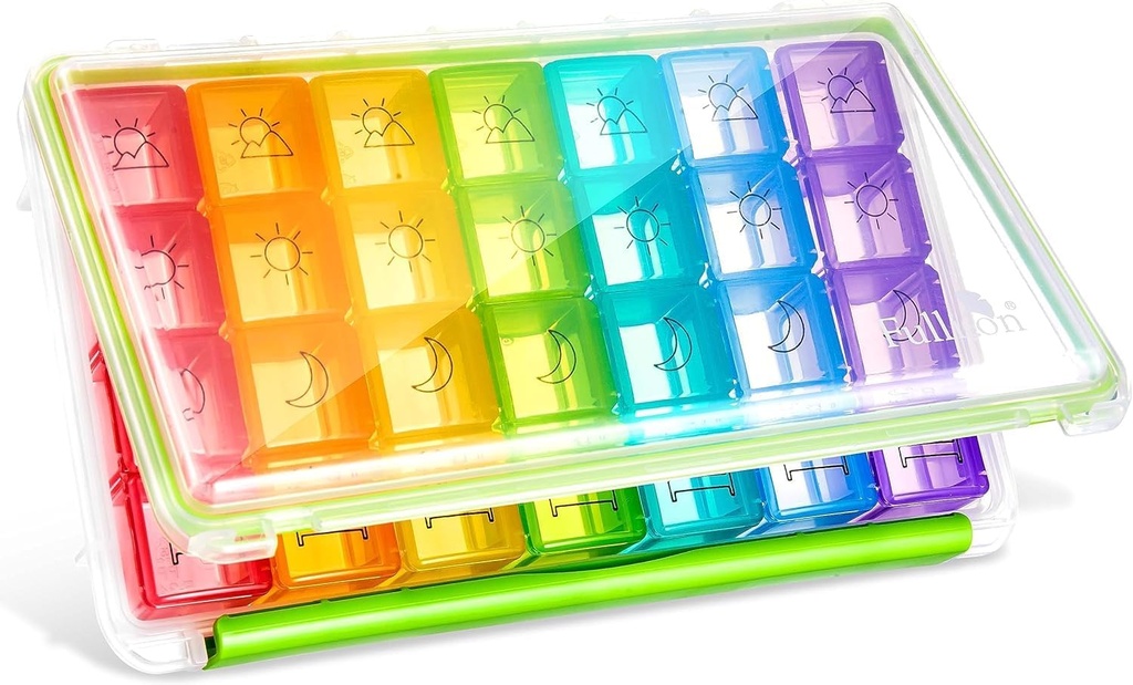 Fullicon ukentlig Pille Organizer 4 ganger om dagen, Pilleboks 7 dag for reise, Moisture-Proof Daily Pille boks Organizer, Stor pille saken for medisin, vitamin, fiskeolje og kosttilskudd (clear and Green)