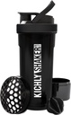 KICHLY Shaker Bottle 1 Pack - 24 Ounce Plastprotein Shaker Flaske for Pre & Post trening med Twist & Lock Protein Box Oppbevaring (svart)