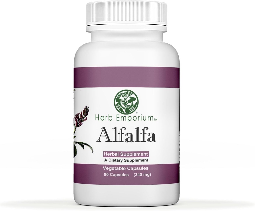 Herb Emporium Alfafa (Medicago Sativa L, Alpalpa) Kapsler 90 Grønnsaker Kapsler (340 mg) Herbal Supplement for sunn digestion (pakke med 1)