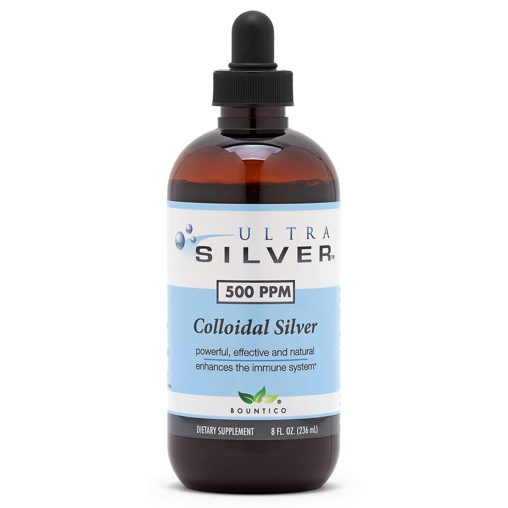 Ultra Silver® Colloidal Silver | 500 PPM, 8 Oz (236ml) | Mineral Supplement | True Colloidal Silver - med Dropper