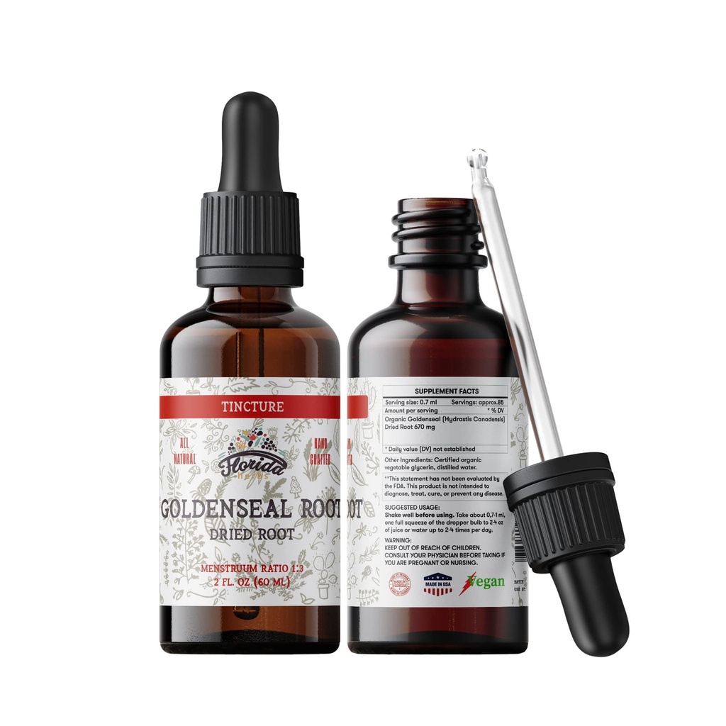 Goldenseal Tinktur 2 oz – Økologisk urteekstrakt | Alkoholfri | Vegansk urtedråper - laget i USA