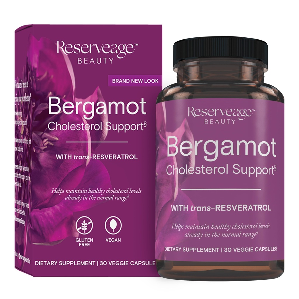 Reservering Skjønnhet Bergamot Kolesterol støtte med Resveratrol - Antioksidant Supplement for kardiovaskulær støtte og hjerte helse - Vegan & ikke-GMO - 30 kapsler (30 Serveringer)