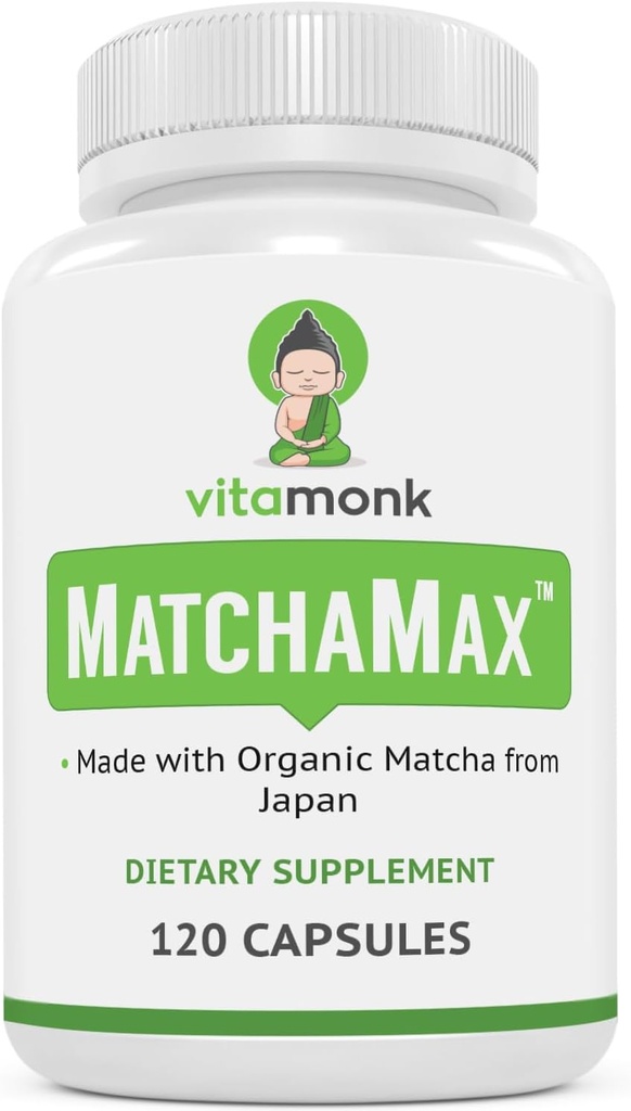 MATCHAMAXTM Organic Japanese Matcha Capsules - ren organisk Matcha Grønn Te piller for glatt Zen-like energi og naturlig Mood Boost - Vegan Matcha Supplement pakket med antioksidanter - 120ct