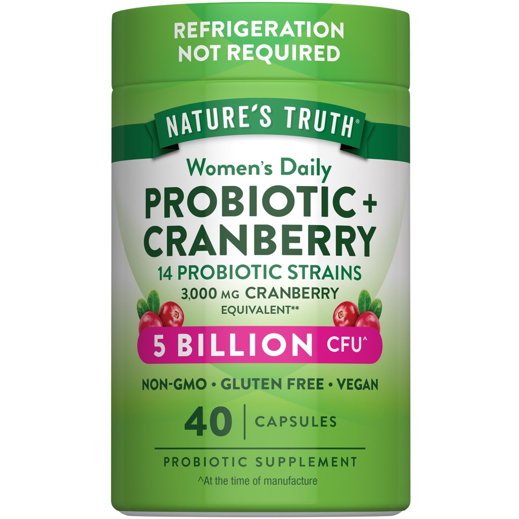 Naturens sannhet probiotika for kvinner | 5 milliarder CFU daglig | 40 vegetariske kapsler | med Cranberry | Ikke-GMO & Glutenfri | Ingen kjøleskap nødvendig