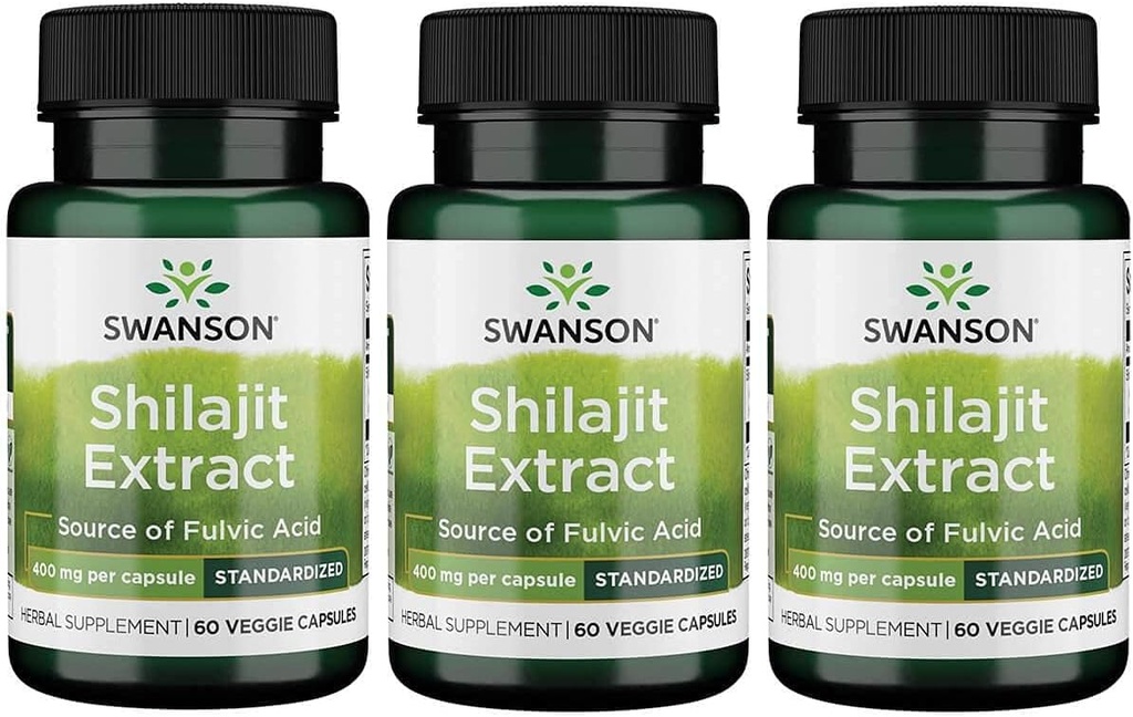 Swanson Shilajit Extract - Herbal Supplement fremme cellevekst støtte - Naturlig Formula for generell velvære - (400 Milligrams 60 Veg Kapsler) 3 Pack