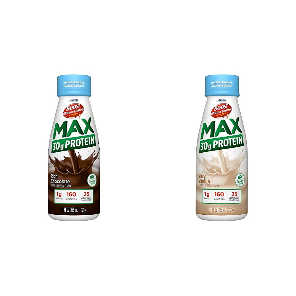 Max 30g Protein Nærings drikk, 12 rik sjokolade + 12 Meget vanilla (pakke med 24)
