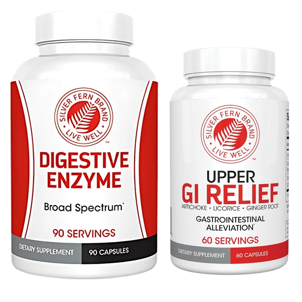 Silver Fern Brand - Øvre og nedre GI Digestion Support Kit - GI Relief og Digestive Enzymes Bundle