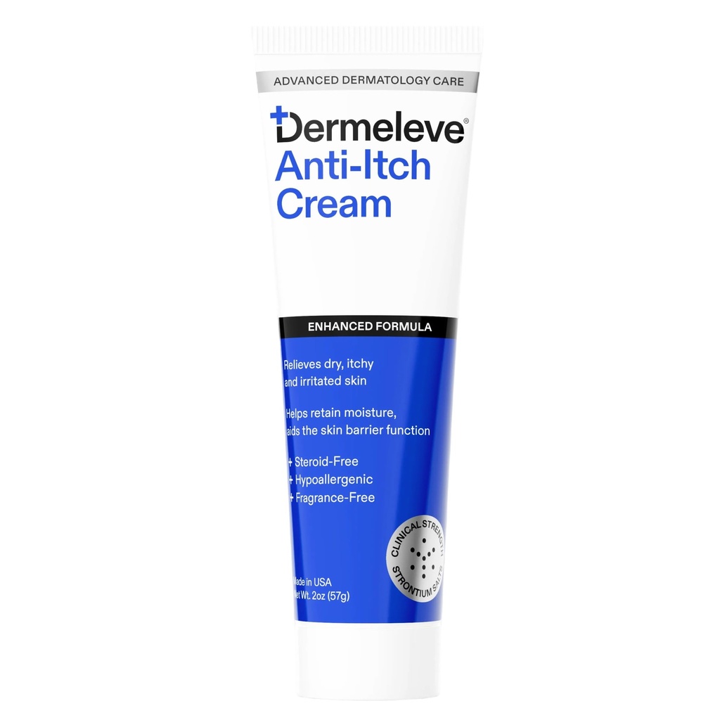 Dermeleve Steroid Gratis Anti-Itch krem | Ekstra styrke for Psoriasis, Seborreic Dermatitis, Viral Rash, Bug Bites, Allergi, Kronisk Hives, Neuropathy (Nerve) | Full Body Itch Relief | 2 oz (1 Pack)