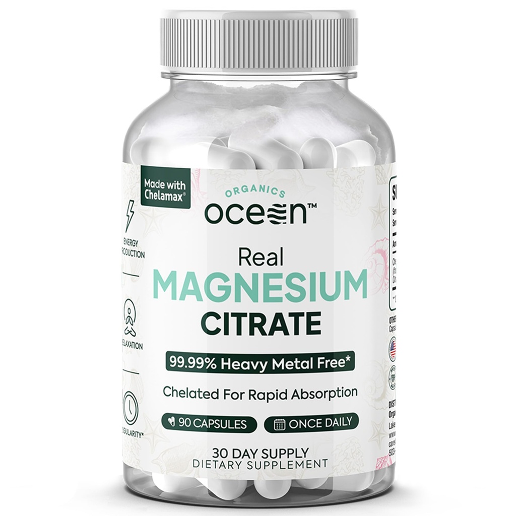 Organics Ocean Real Magnesium Citrat - høy absorpsjon Magnesium Supplement - Chelated Magnesium for å støtte energi, avslapping og regelmessighet