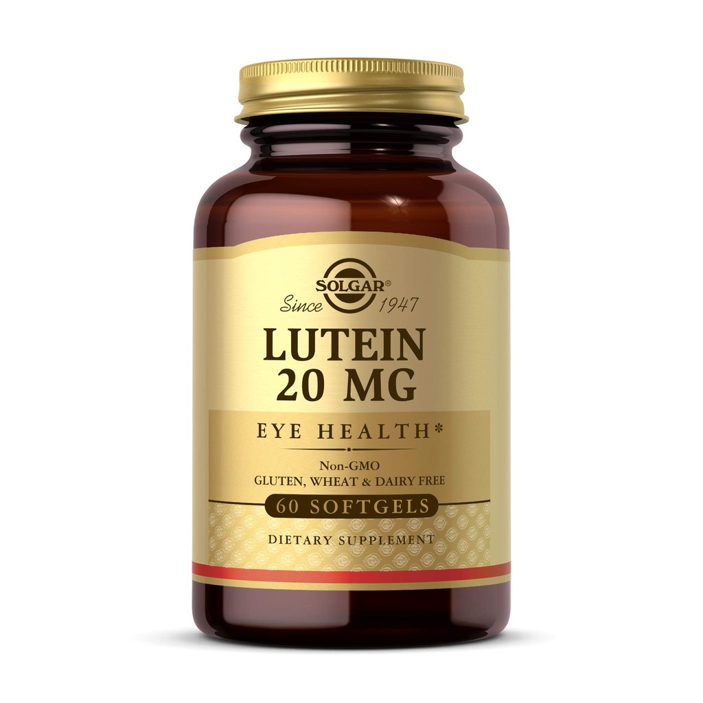 Solgar Lutein 20 mg, 60 Softgels - Støtter øyehelse - Hjelper filtrerer ut blå-lys - Inneholder Floraglo Lutein - Ikke-GMO, Glutenfri, Dairy Free - 60 Services