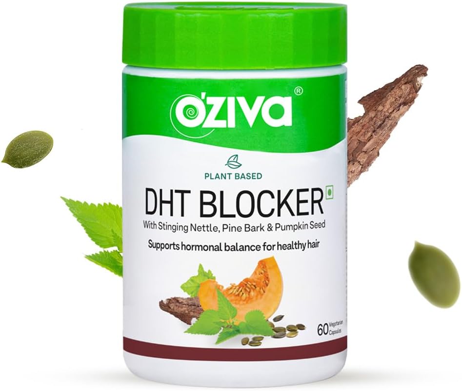 OZIVA Plante Basert DHT Blocker Capsules® 60 greve med Stinging Nettle, Beta Sitosterol, Pumpkin Seed, Pine Bark for hårfallskontroll og follikkelstimulasjon (60 greve)