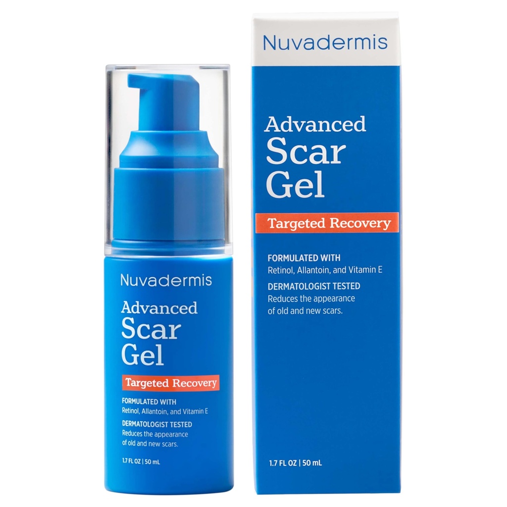 NUVADERMIS Silikon Scar Gel - 1,7 Fl Oz, gjennomsiktig Gel - Retinol & Vitamin E Formula for kirurgiske arr - C-del, Tummy Tuck & Keloid Care